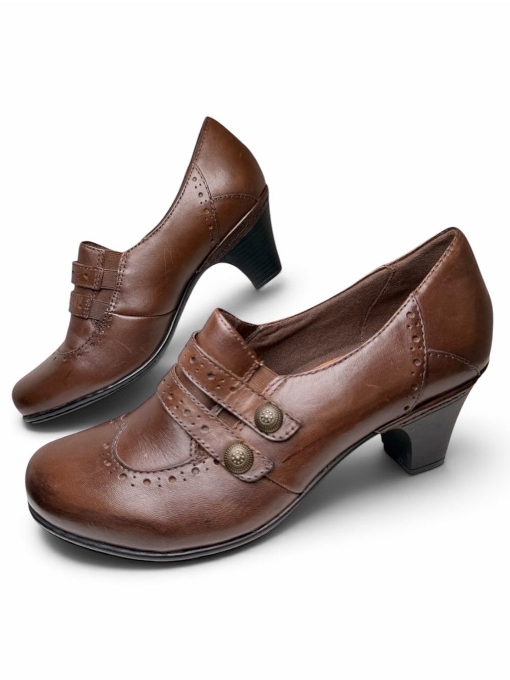 Cobb Hill Brown Leather Mary Jane Block Heel Shoes Womens 9W